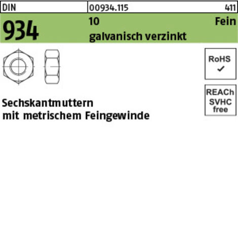 Sechskantmutter DIN 934 M 36 x 3 Stahl galvanisch verzinkt