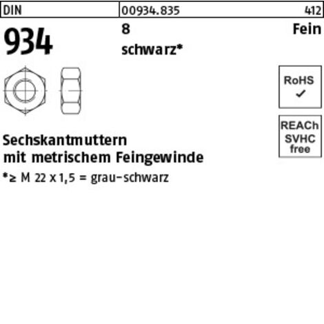 Sechskantmutter DIN 934 M10x 1 8 sw 100 Stück