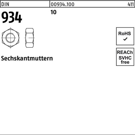 Sechskantmutter DIN 934 M16 10 100 Stück