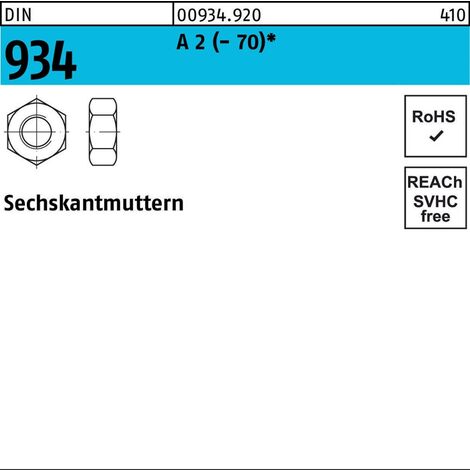 Sechskantmutter DIN 934 M16 A 2 (- 70) 50 Stück