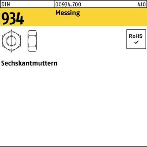 Sechskantmutter DIN 934 M16 Messing 50 Stück