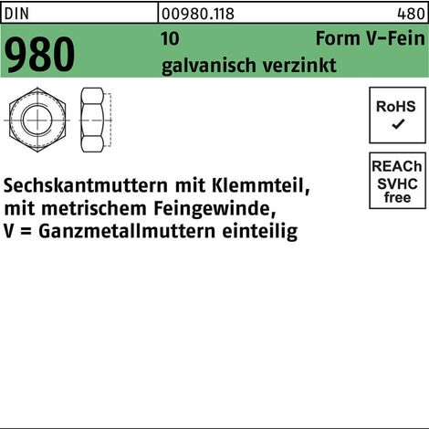 Sechskantmutter DIN 980 m.Klemmteil VM 10 x 110 galvanisch verzinkt 100 Stück