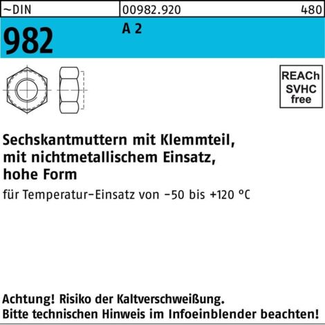 Sechskantmutter DIN 982 Klemmteil M16 A 2 25 Stück