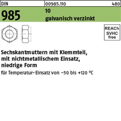 Sechskantmutter DIN 985 Klemmteil M16 10 galv.verz. 50 Stück