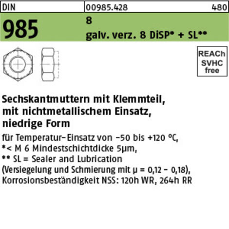 Sechskantmutter DIN 985 Klemmteil M16 8 galv.verz. 100 Stück