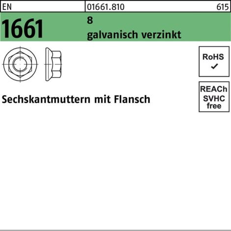 Sechskantmutter EN 1661 m.Flansch M 48 galvanisch verzinkt 1000 Stück