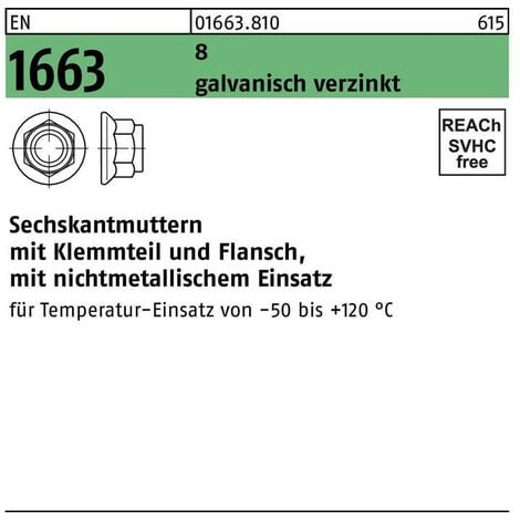 EN1663/ 8 M 8 verzinkt Sechskantmutter m. Flansch u