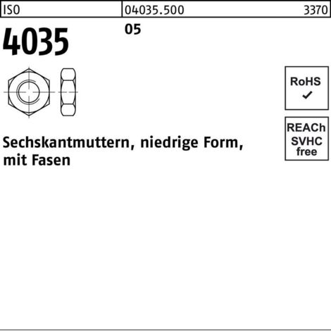 Sechskantmutter ISO 4035 M 14 x 2 Stahl blank 100 Stk