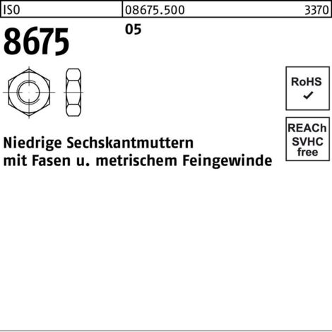 Sechskantmutter ISO 8675 M 10 x 1 Stahl blank 100 Stk