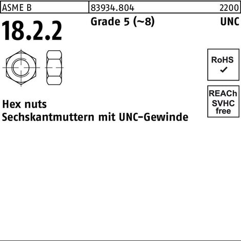 Sechskantmutter R 83934 m.UNC-Gewinde 3/8Grade 5 (8) 100 Stück