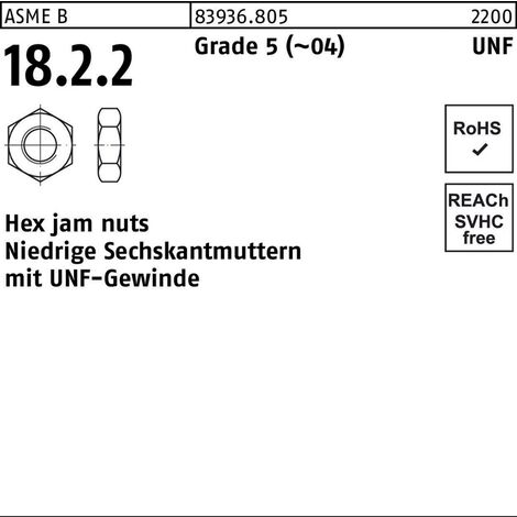 Sechskantmutter R 83936 m.UNF-Gewinde niedrig 5/16Grade 5 (04) 50 Stück
