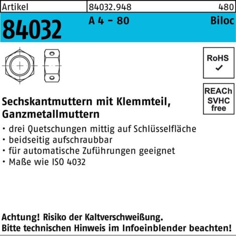 Sechskantmutter R 84032 Biloc m.Klemmteil M 10A 4 - 80 500 Stück