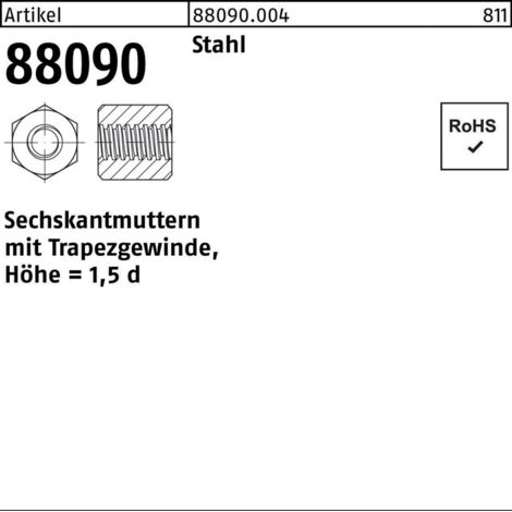 Sechskantmutter R 88090 Trapezgewinde TR16x4-SW27x24 Stahl Höhe=1,5d 1 Stück
