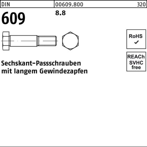Sechskantpassschraube DIN 609 langem Gewindezapfen M16x 120 8.8 10 Stück