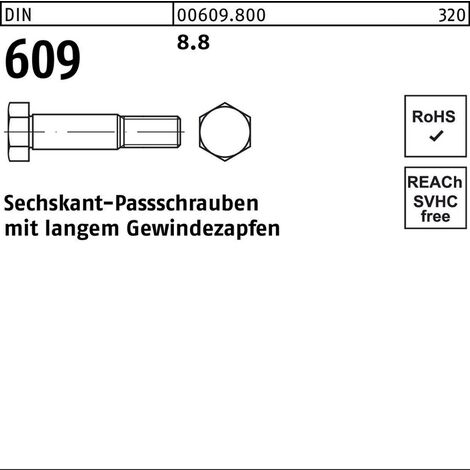 Sechskantpassschraube DIN 609 langem Gewindezapfen M8x 30 8.8 25 Stück