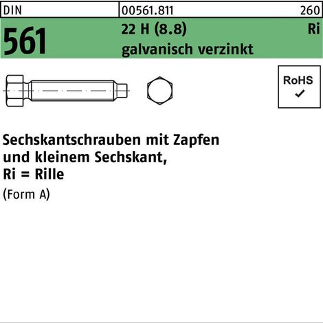 Sechskantschraube DIN 561 m.Zapfen AM 20 x 12022 H (8.8) galvanisch verzinkt 10 Stück
