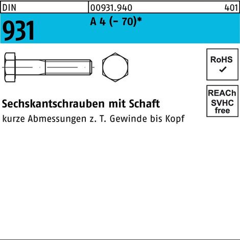 Sechskantschraube DIN 931 m.Schaft M 12 x 130A 4 (- 70) 10 Stück