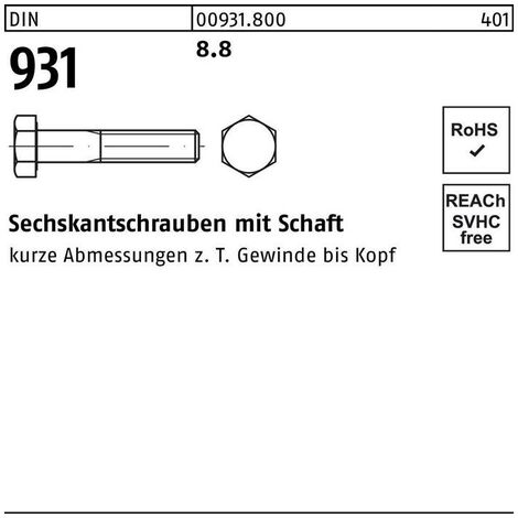 Stk 25er PACK Sechskantschraube M 18 x 100 DIN 931 m.Schaft 10.9 galvanisch ver 