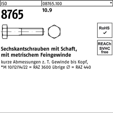 Sechskantschraube ISO 8765 m.Schaft M 36 x3 x12010.9 5 Stück