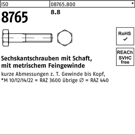 Sechskantschraube ISO 8765 m.Schaft M 36 x3 x1608.8 5 Stück