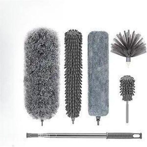 Sechsteiliges Set inklusive Staubwedel und Bürste zur Reinigung von Wänden und Möbeln in großer Höhe.