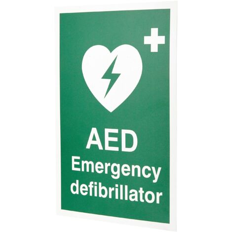 Seco AED - Segnale di emergenza per defibrillatore, 200 x 300 mm, 1 mm, in plastica semi rigida, verde