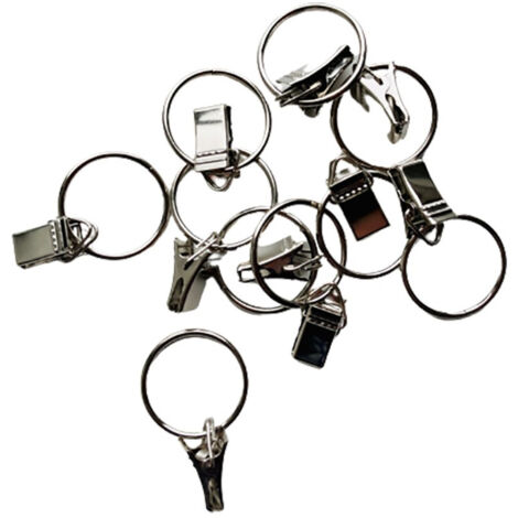 Secodir – Lot de 10 anneaux pour rideaux avec pince – Métal nickel satiné – Dimension intérieure ø 18 mm à 22 mm – Facile à poser