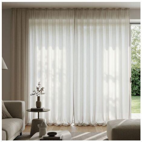 Secodir – Rideau voilage étamine effet lin 140x250 cm – Ruban fronceur pour vagues régulières – 100% polyester – Style moderne et épuré