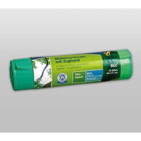 Secolan Sacchetti Pattumiera con Nastro 60 Litri Verde 1x15