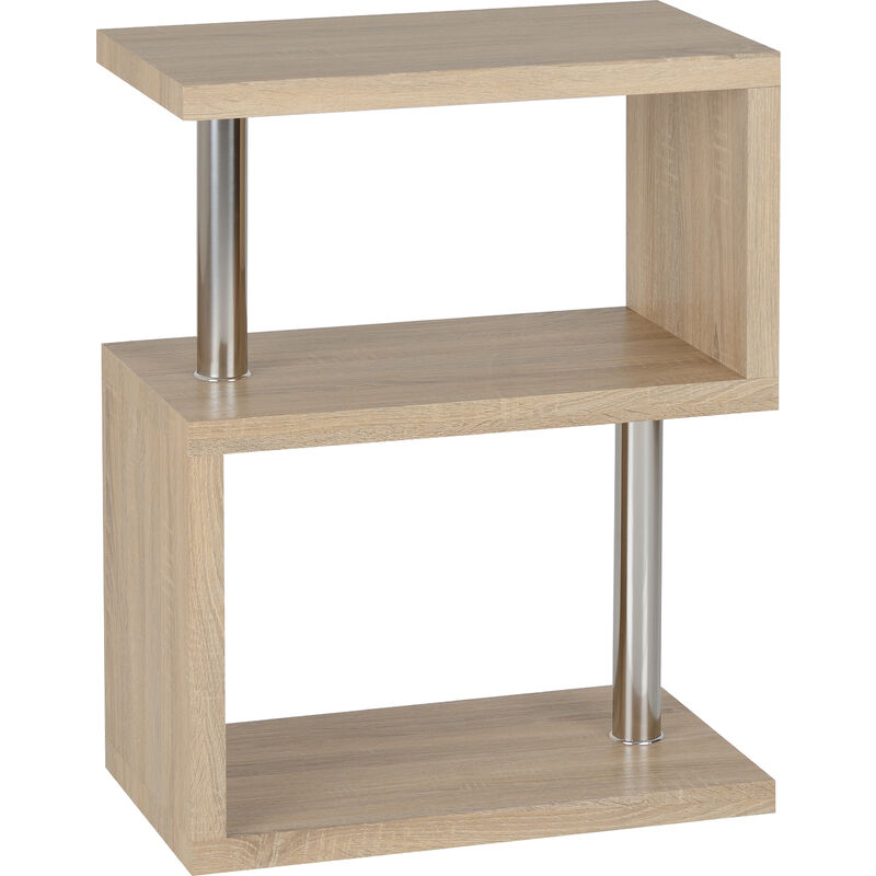Charisma 3 Tier S Shelf Bookcase Unit Oak & Chrome - Seconique