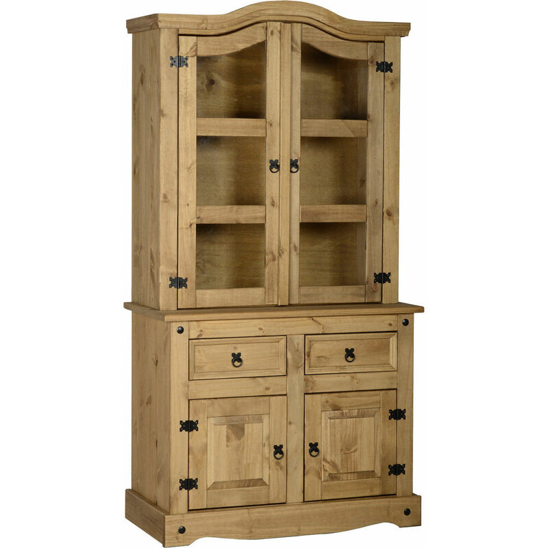 Seconique - Corona Mexican Solid Pine 4 Door 2 Drawer 3' Buffet Hutch Sideboard Display Cabinet