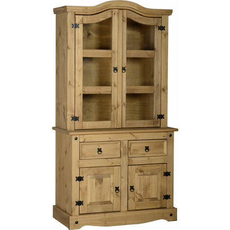 main image of "Seconique Corona Mexican Solid Pine 4 Door 2 Drawer 3' Buffet Hutch Sideboard Display Cabinet"
