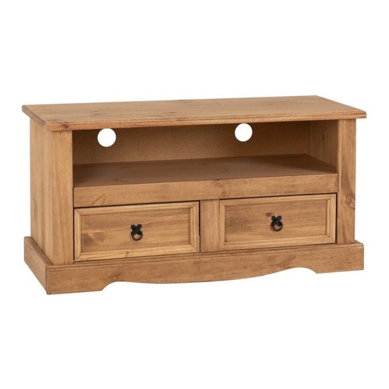 Seconique - Corona 2 Drawer Flat Screen tv Unit - L44 x W108 x H55 cm - Distressed Waxed Pine