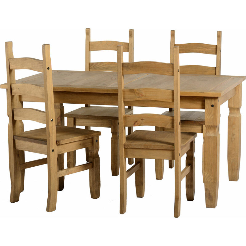 Seconique Corona Mexican Solid Pine Furniture Dining Room Table & 4 Chairs Set