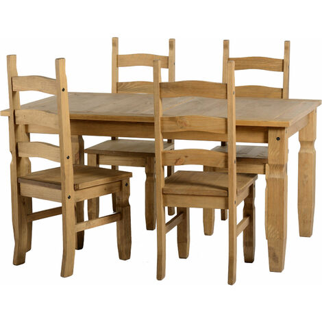 main image of "Seconique Corona Mexican Solid Pine Furniture Dining Room Table & 4 Chairs Set"