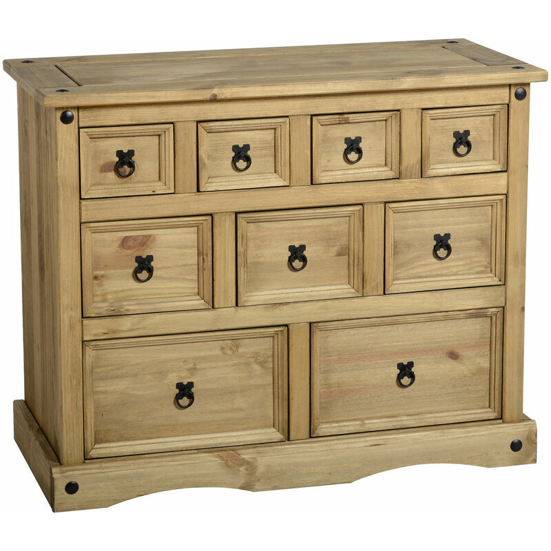Corona Mexican Solid Waxed Pine 9 Drawer 4+3+2 Merchant Chest - Seconique
