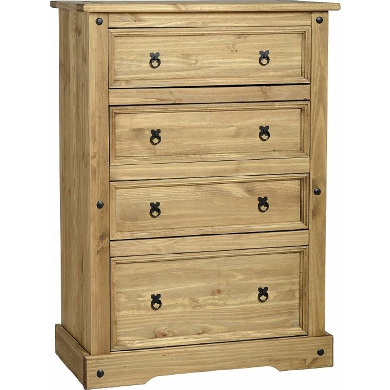 Corona Pine 4 Drawer Chest Distressed Wax Finish - Seconique