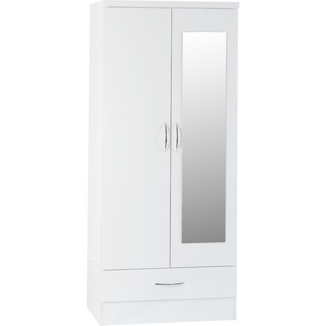 main image of "Seconique Nevada 2 Door Mirrored Wardrobe White Gloss"