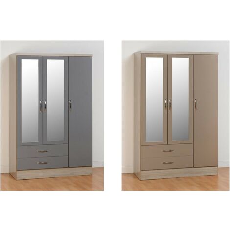 main image of "Seconique Nevada High Gloss 3 Door 2 Drawer Wardrobe Oyster Grey"