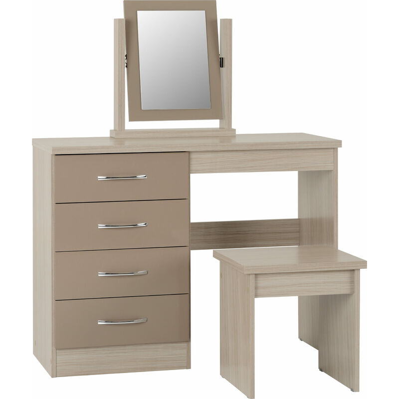 Nevada 4 Drawer Dressing Table Set Oyster Light Oak Gloss inc Stool and Mirror