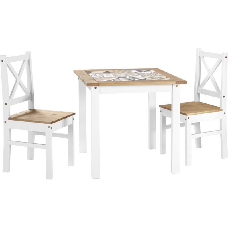 Seconique - Salvador 1+2 Tile Top Dining Set - White/Distressed Waxed Pine