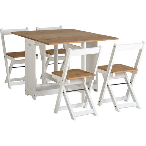 Seconique Santos Butterfly Dining Set in White & Pine Folding Table & 4 Chairs