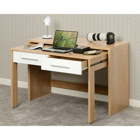 Seconique Seville Home Office 2 Drawer Sliding Desk White & Oak