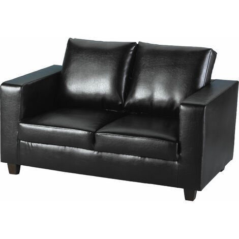 Seconique Tempo Black Faux Leather 2 Seater Sofa in a Box