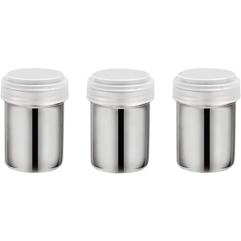 Secoueur Tamiseur en Acier Inoxydable pour Farine Fine Sucre Glace Cacao Poudre d'Epices, Saupoudreuse à Epices Distributeur Poudre Shaker Tamiseur, 3 Pièces, Argent Acier Inoxydable
