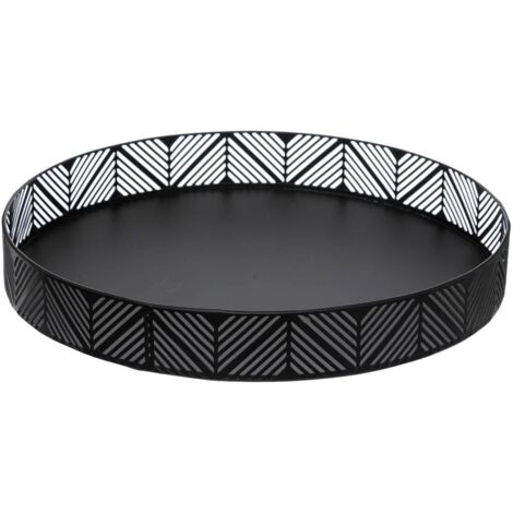 Secret De Gourmet - Corbeille Plateau En Métal Noir Frise D 30 Cm
