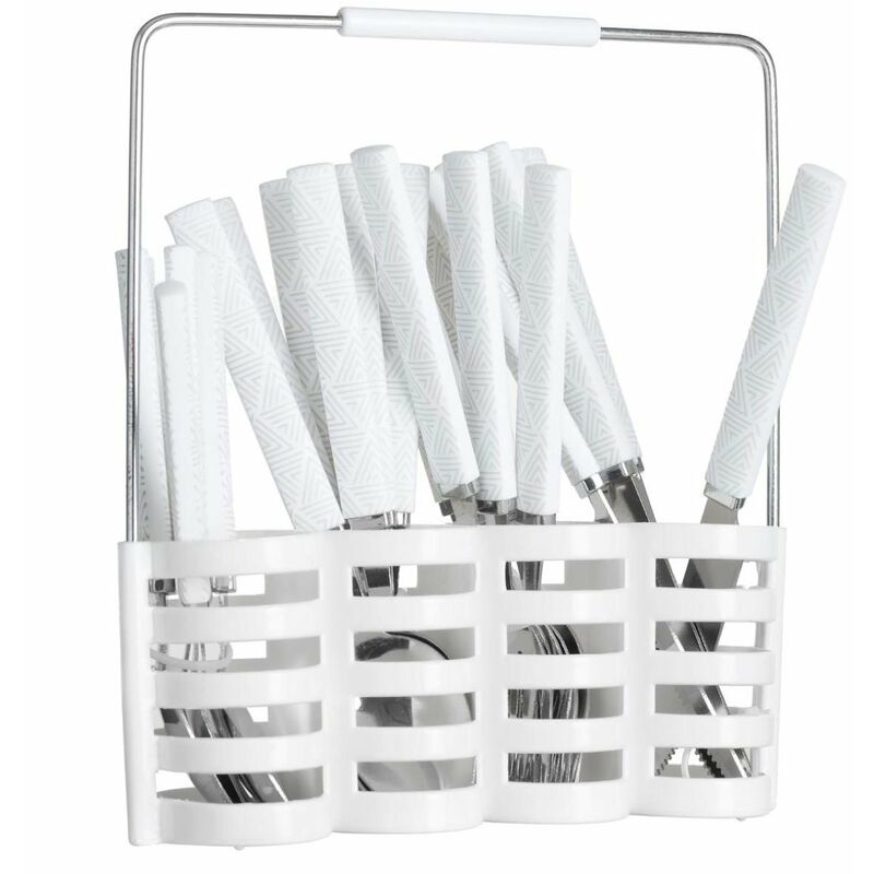Secret De Gourmet - Set de couverts pour 6 personnes avec support, acier inoxydable, blanc