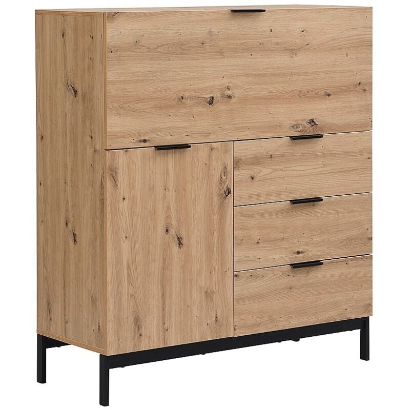 Vente-unique - Secrétaire avec 2 porte et 3 tiroirs - mdf et métal - Coloris : Naturel - erwin