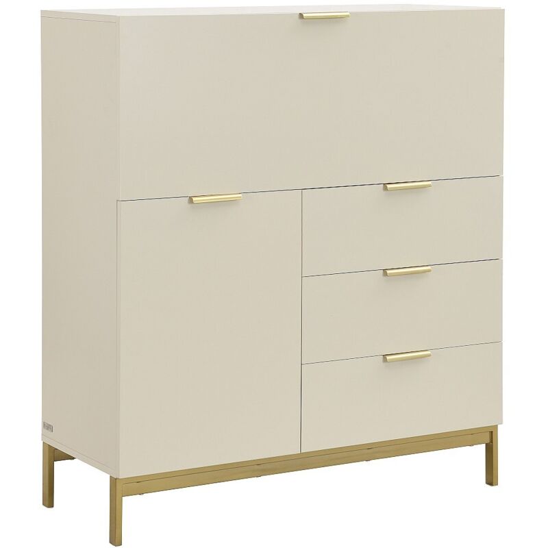 Secrétaire avec 2 porte et 3 tiroirs - MDF et métal - Beige - ERWIN