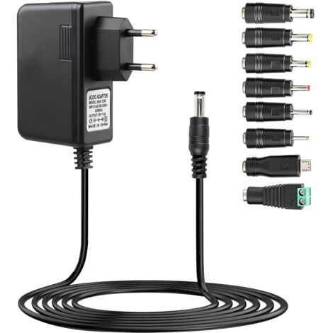 Secteur Universel 12V 3A 36W AC-DC, avec 8 Prises DC pour LED, Caméras, Routeurs et Haut-Parleurs, Alimentation 100-240V avec Protections Surtension, Court-Circuit, Surchauffe, 3000mA Max